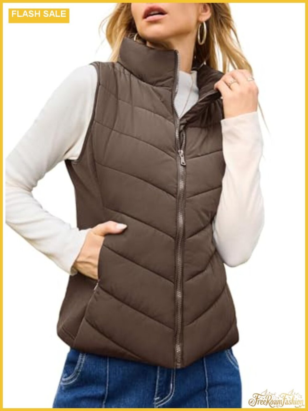 Women's Quilted Puffer Vest Lightweight Zip Up Gilet Outerwear